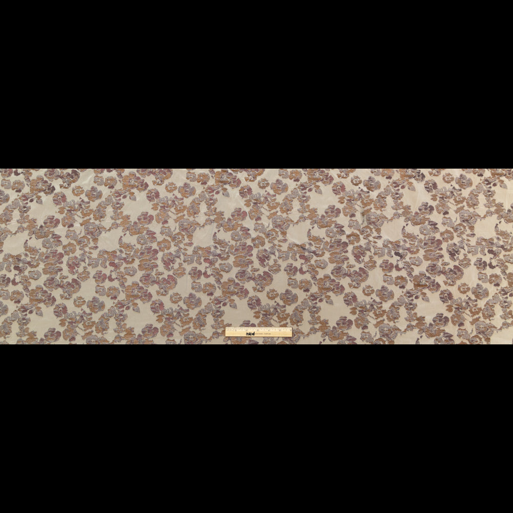 Beige and Metallic Bronze Floral Polyester Jacquard