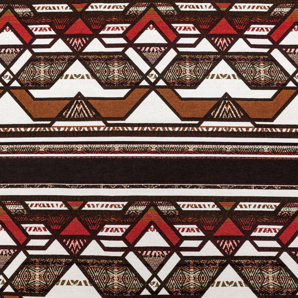 Brown and White Geometric Cotton Woven