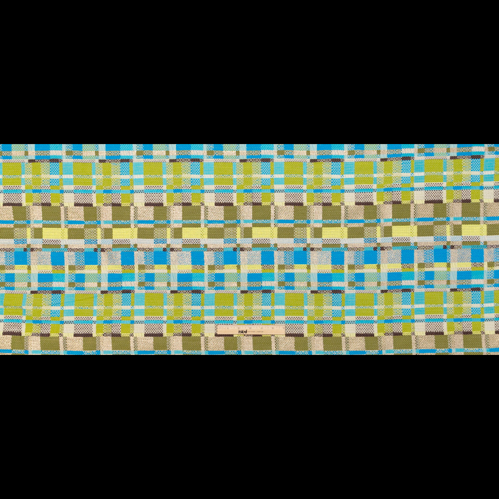 Blue, Green and Metallic Silver Color-Blocked Tweed