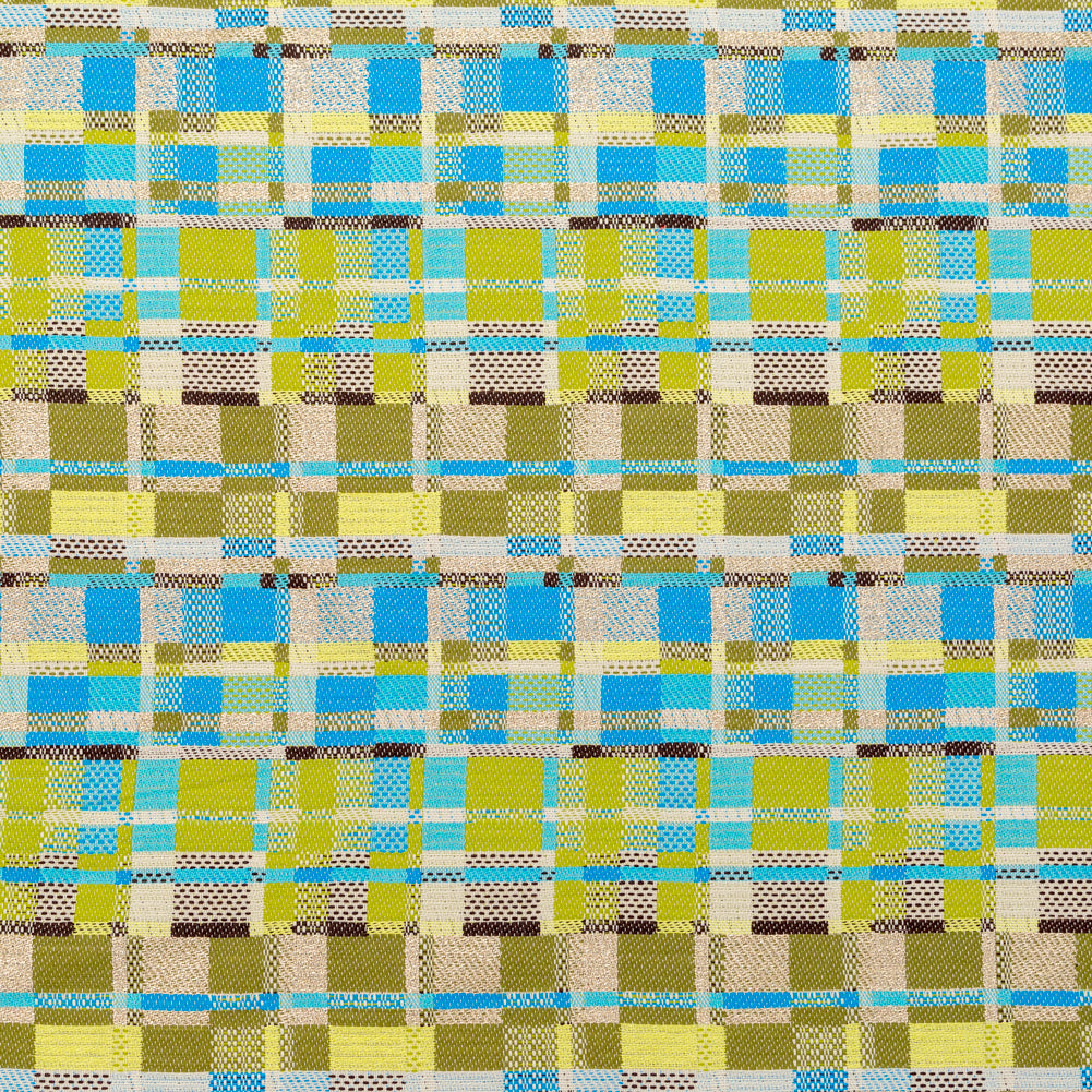 Blue, Green and Metallic Silver Color-Blocked Tweed