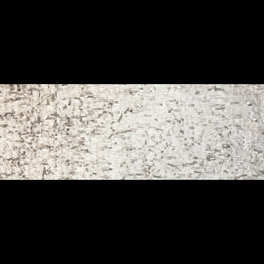 Faux Leather Fringe Fabric on a Mesh Backing - Metallic Silver on White
