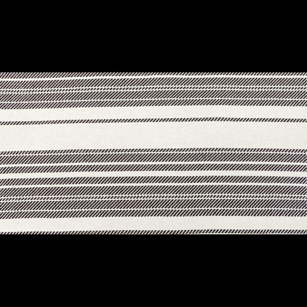 Off-White and Dark Brown Striped Loosely Woven Cotton Twill
