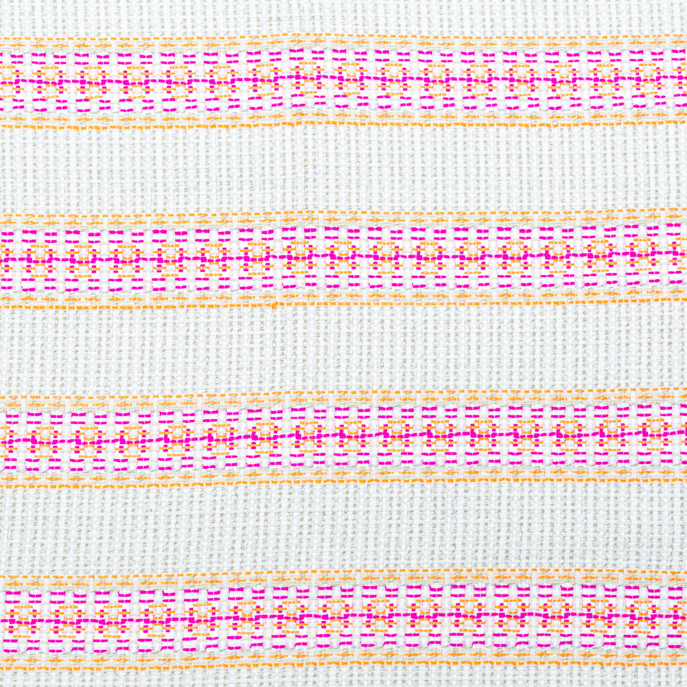 Magenta, Orange and Beige Awning Striped Cotton Tweed