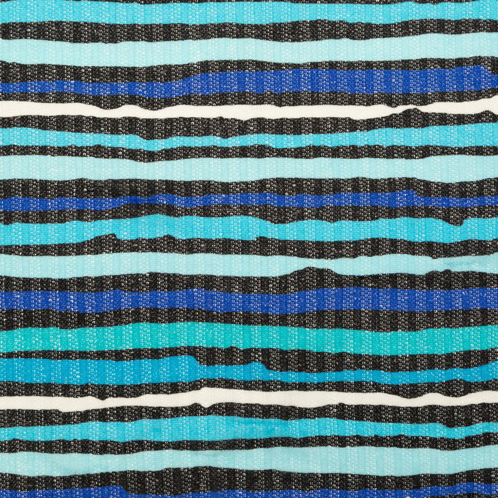 Blue, Black and White Wavy Striped Sweater Knit