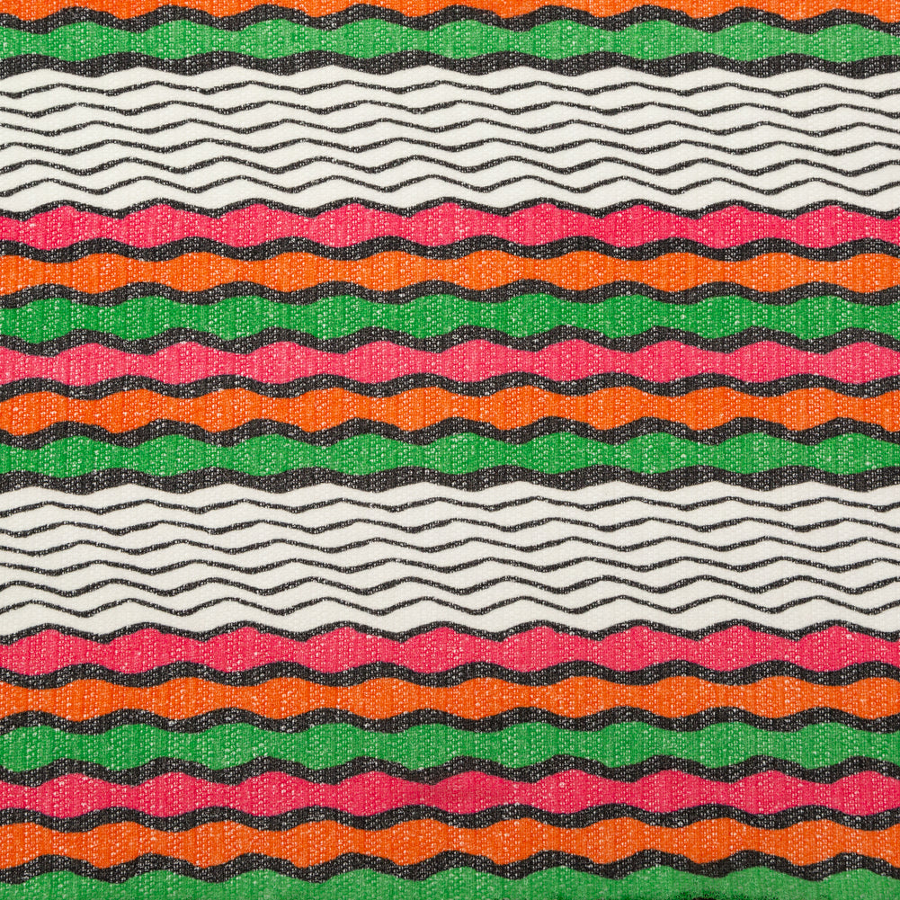 Magenta, Orange and Grass Green Wavy Striped Sweater Knit