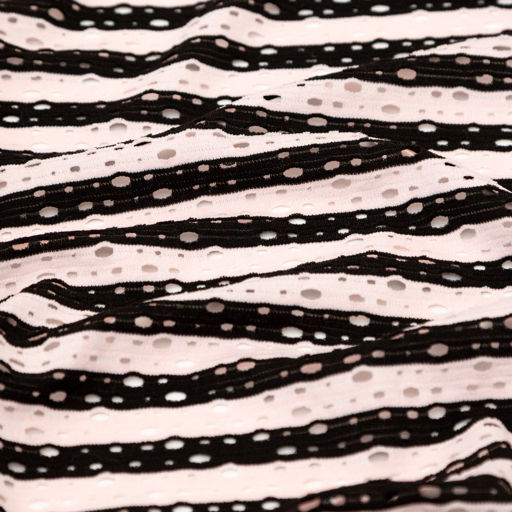 Rosewater and Black Striped Perforated Stretch Knit
