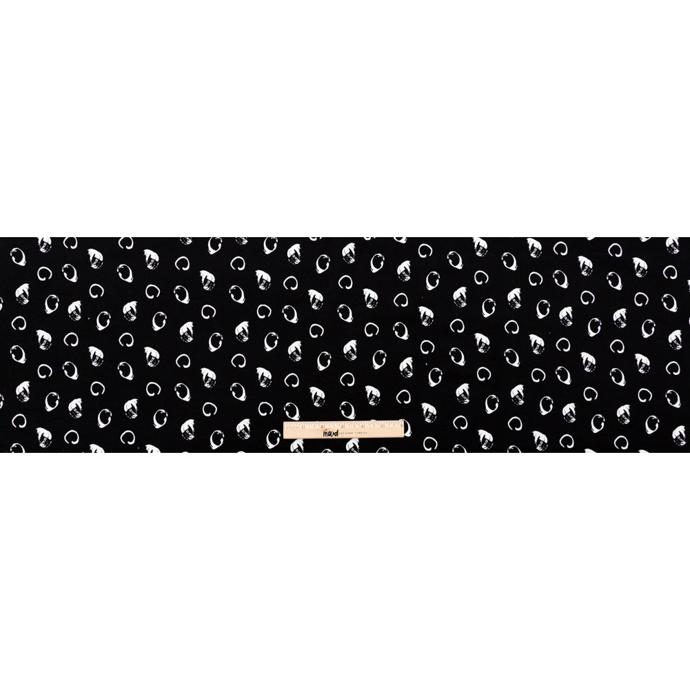 Italian Black and White Printed Stretch Brushed Cotton Twill
