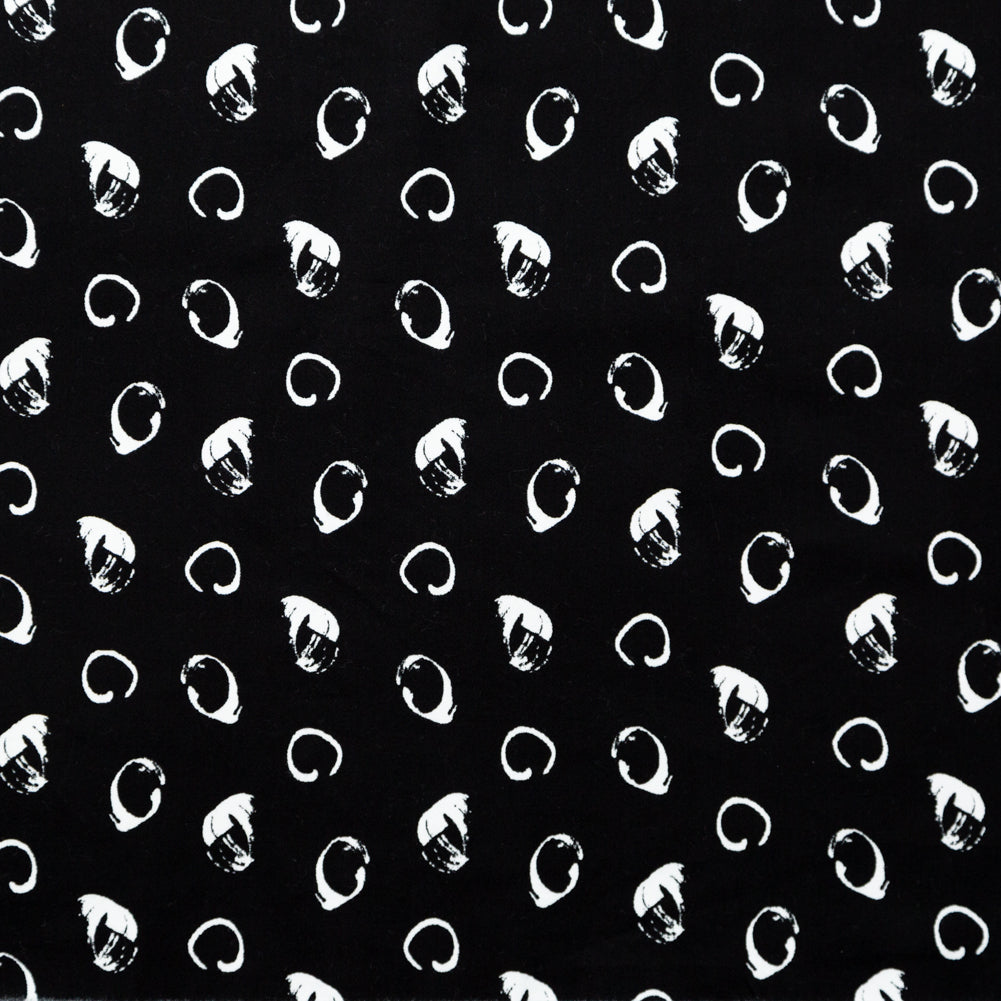 Italian Black and White Printed Stretch Brushed Cotton Twill