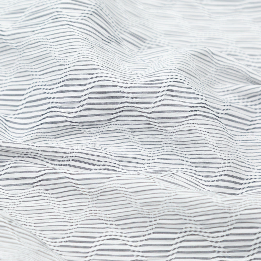 Italian Gray and White Wavy Striped Stretch Novelty Shirting