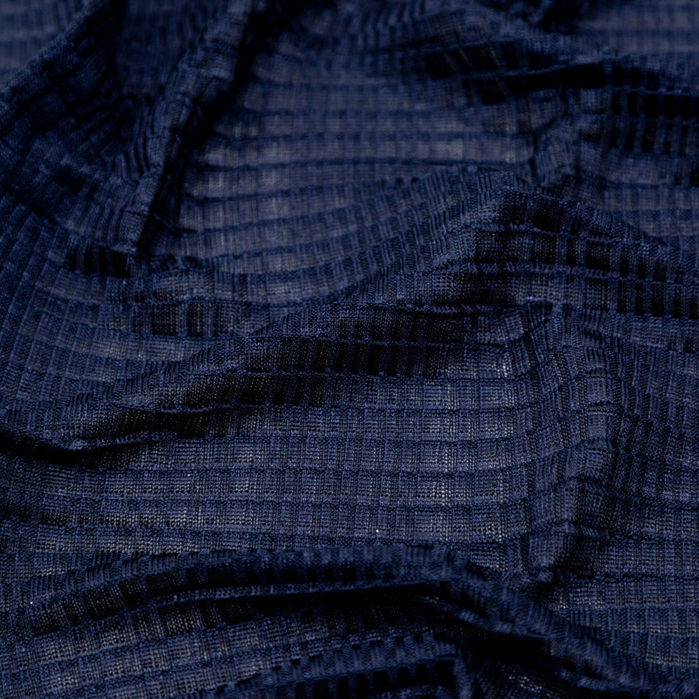 Navy Stretch Polyester Pleated Knit