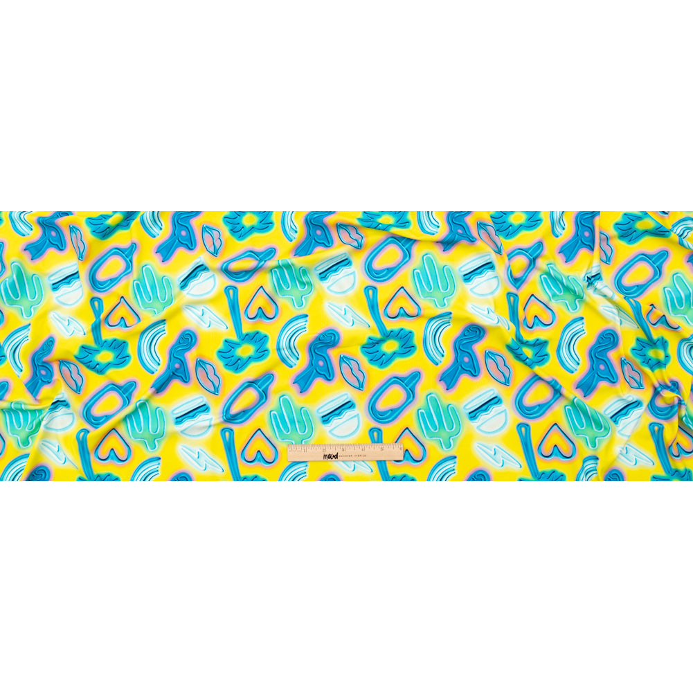 Compression Swimwear Tricot, UV Protective with Aloe Vera Microcapsules - Blue and Yellow Emojis - Caye Collection