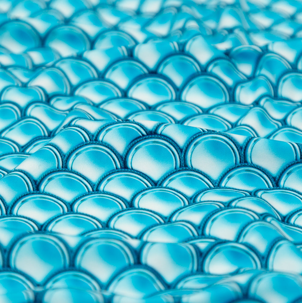Compression Swimwear Tricot, UV Protective with Aloe Vera Microcapsules - Cerulean Blue Coins - Caye Collection