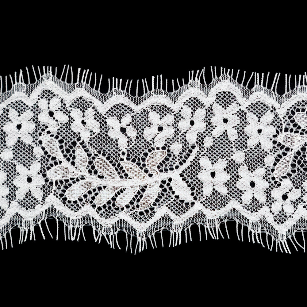 European White Floral Scalloped Eyelash Lace Trim - 3"