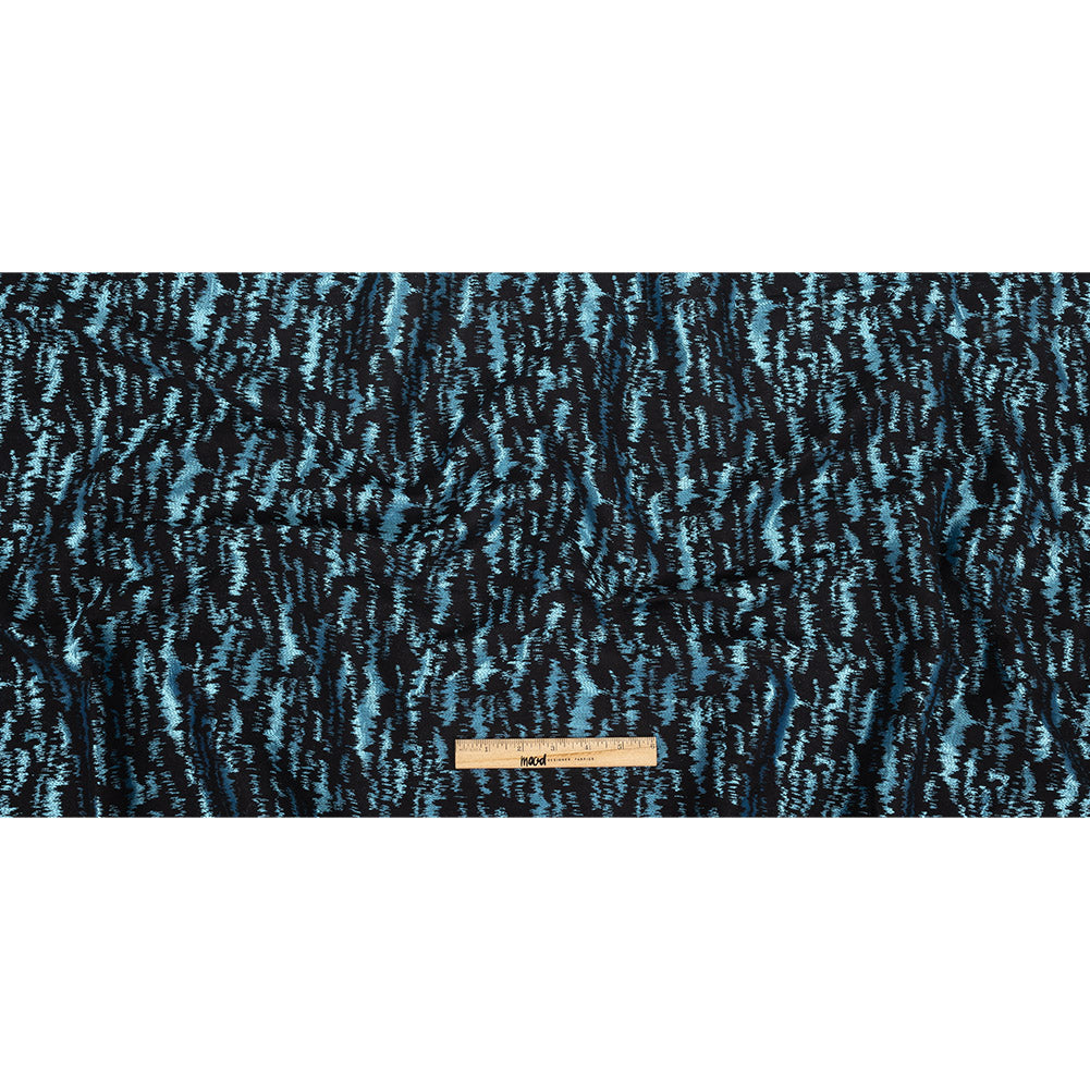 Black and Metallic Light Blue Ikat Brocade