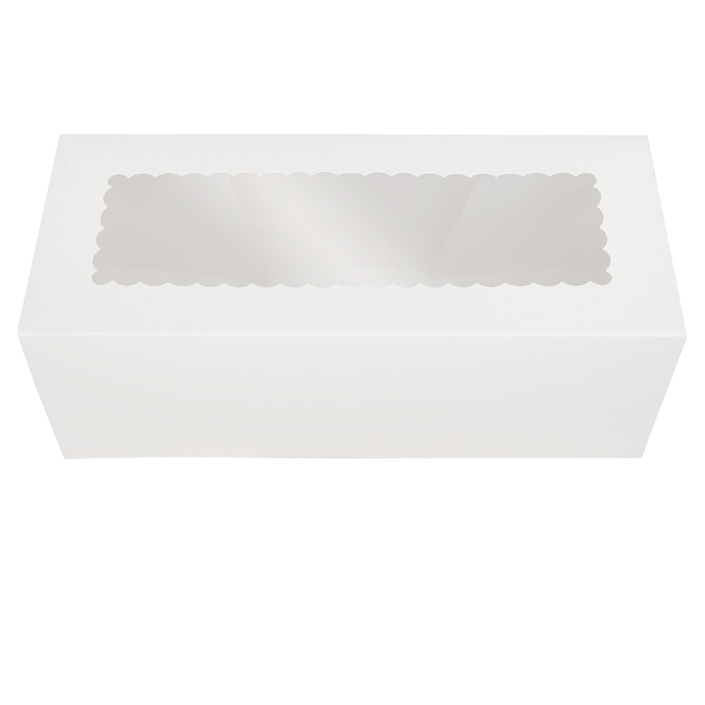 O'Creme White Log Box with Scalloped Window, 16" x 6" x 5" H, Pack of 25