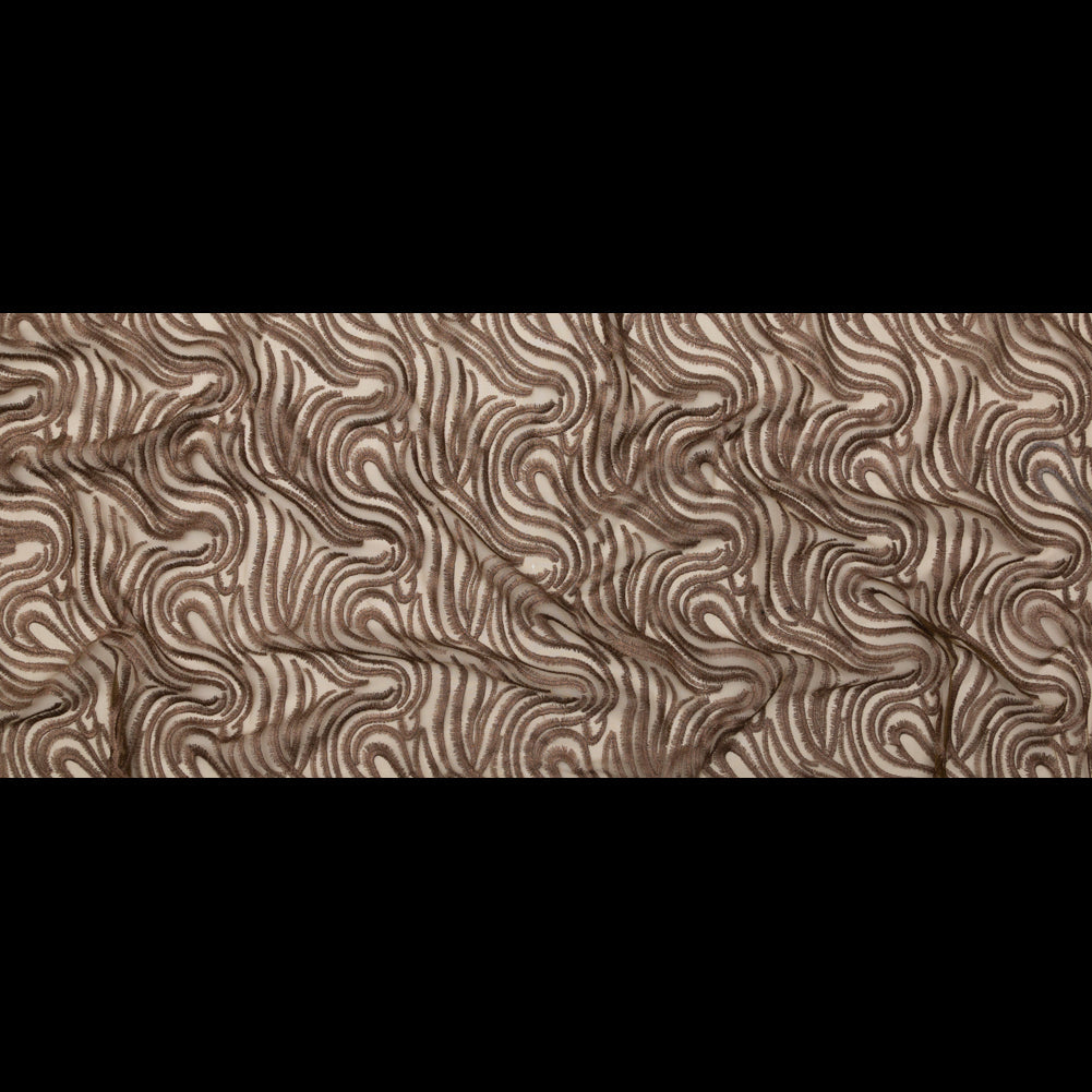 Abstract Embroidered Tulle - Metallic Copper