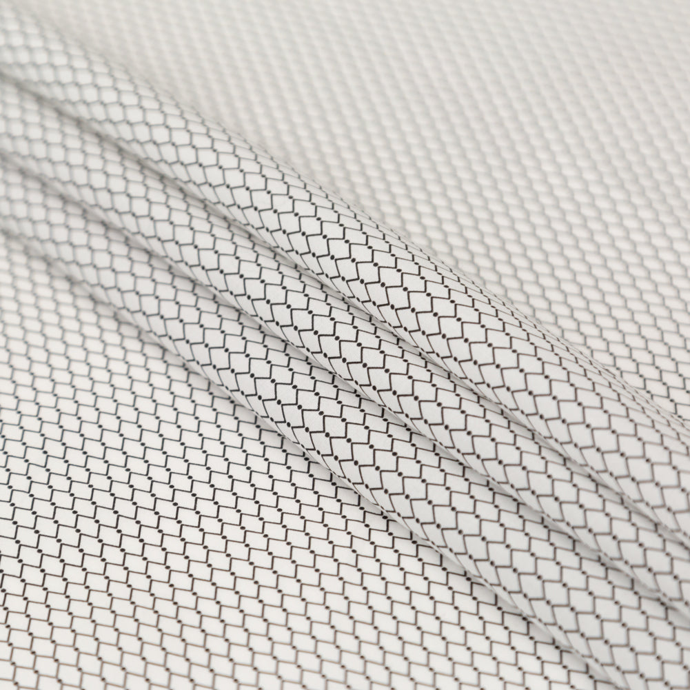 Italian White and Black Geometric Silk and Cotton Voile