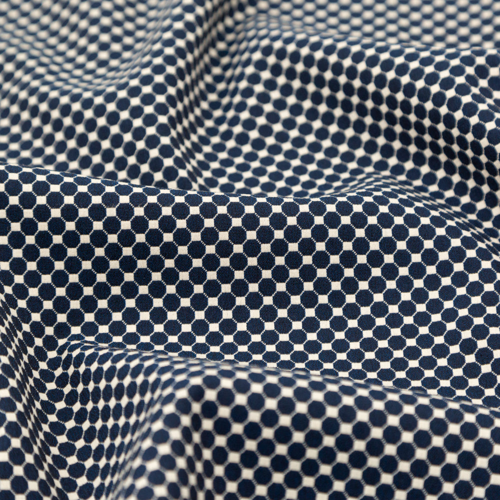 Italian Navy and Ecru Stretch Geometric Jacquard