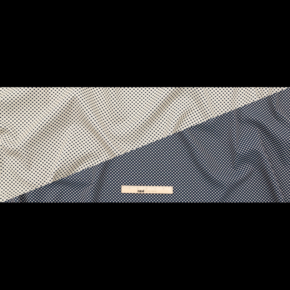 Italian Navy and Ecru Stretch Geometric Jacquard
