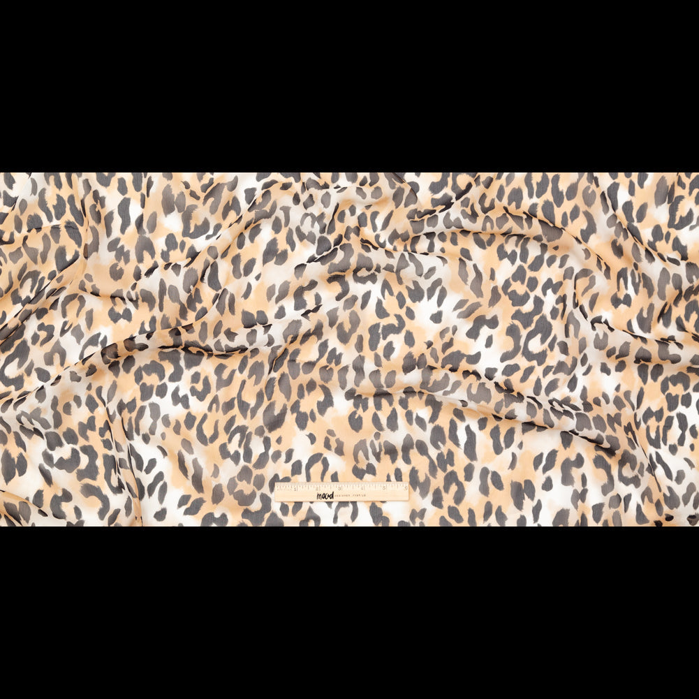 Chocolate Torte, Toffee Brown and Simply Taupe Leopard Printed Crinkled Silk Chiffon