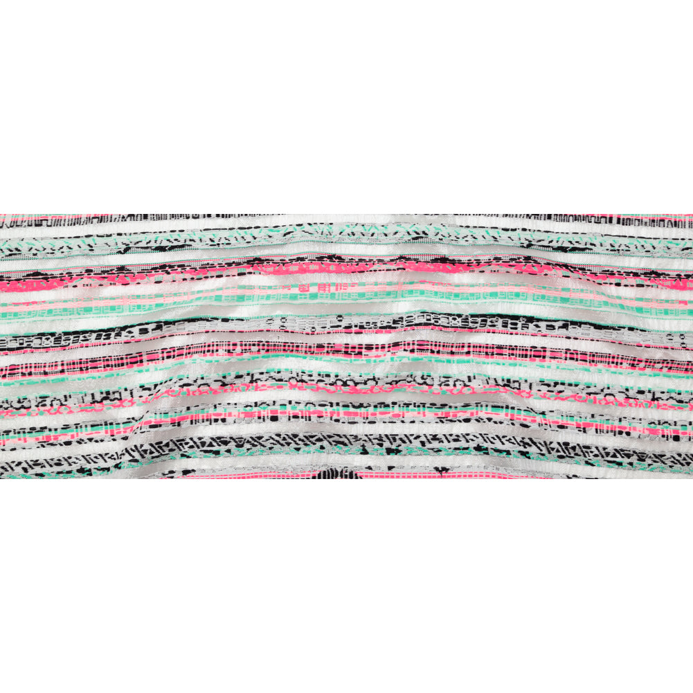 Milly Metallic Silver, Biscay Green, Neon Pink Striped Embroidered Organza