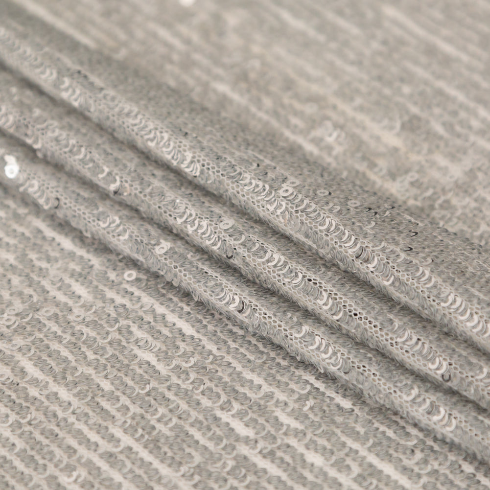 Silver Striped Circle Sequins over White Mesh