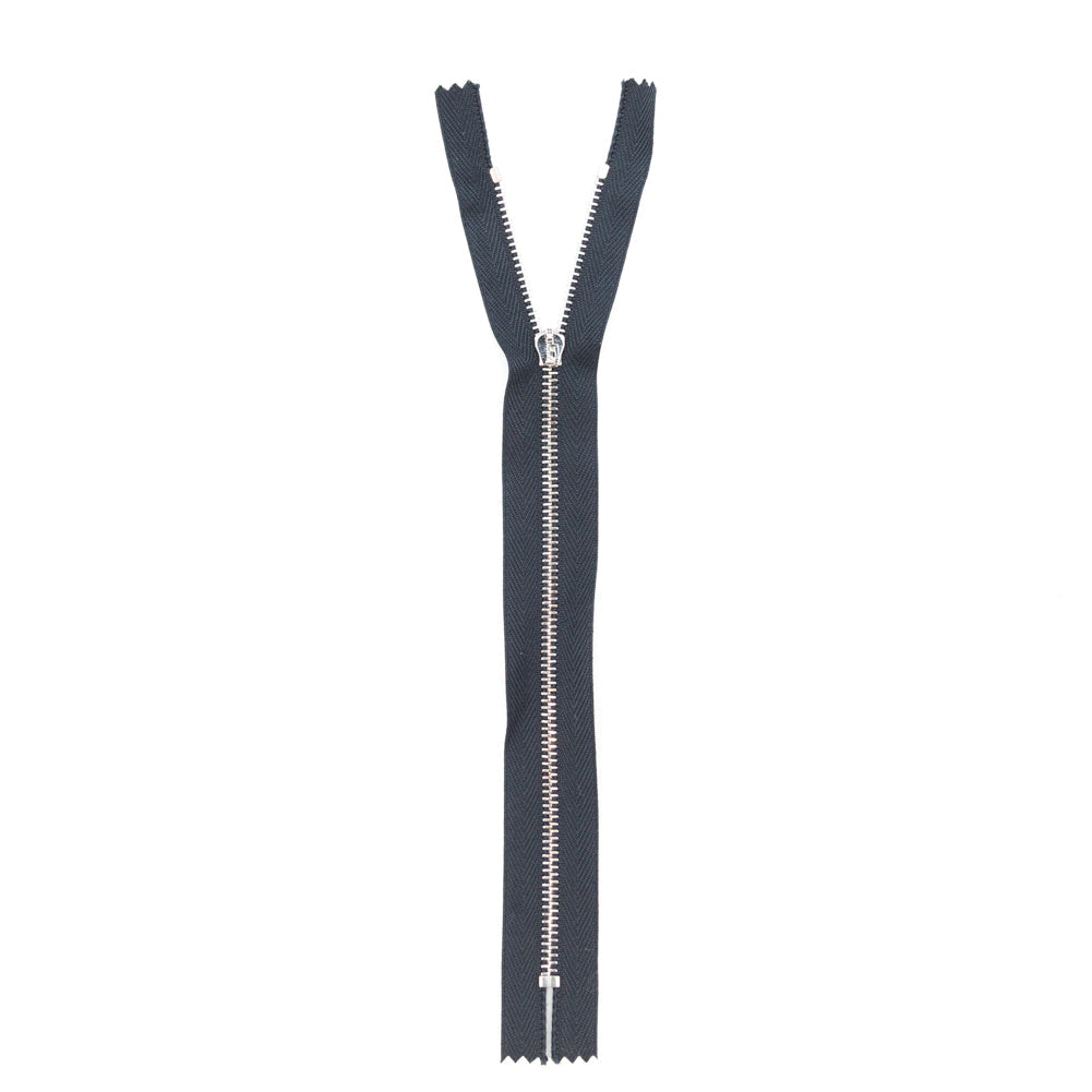 Mood Exclusive Italian Navy and Silver T3 Closed End Metal Zipper - 9"