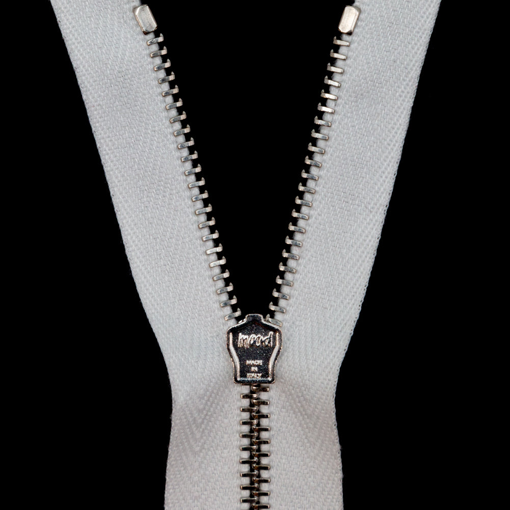 Mood Exclusive Italian Off-White and Silver T3 Closed End Metal Zipper - 9"