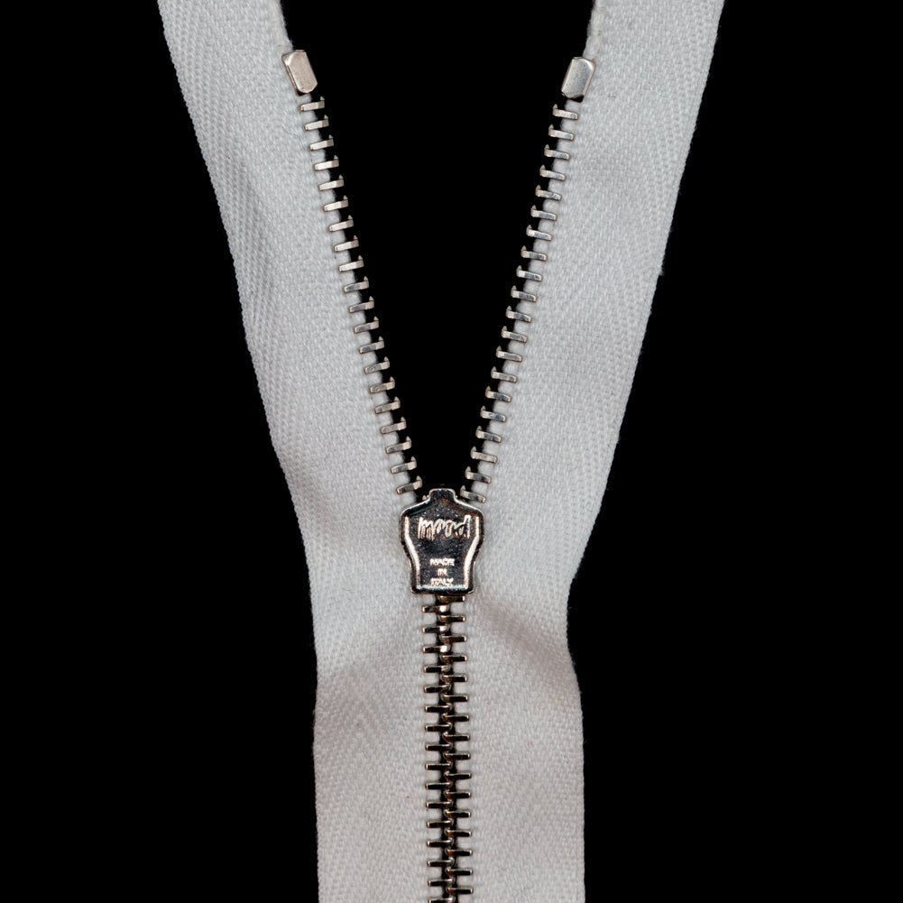 Mood Exclusive Italian White and Silver T3 Closed End Metal Zipper - 9"