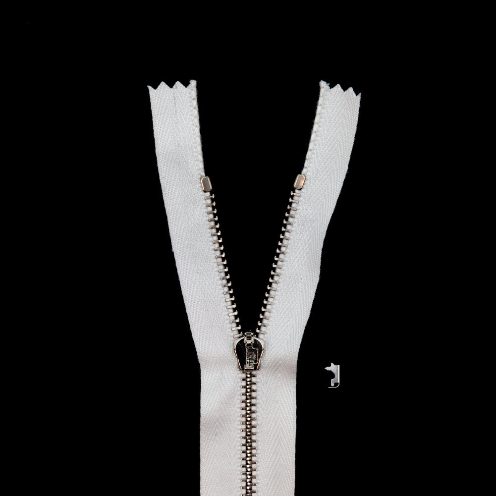 Mood Exclusive Italian White and Silver T3 Closed End Metal Zipper - 9"