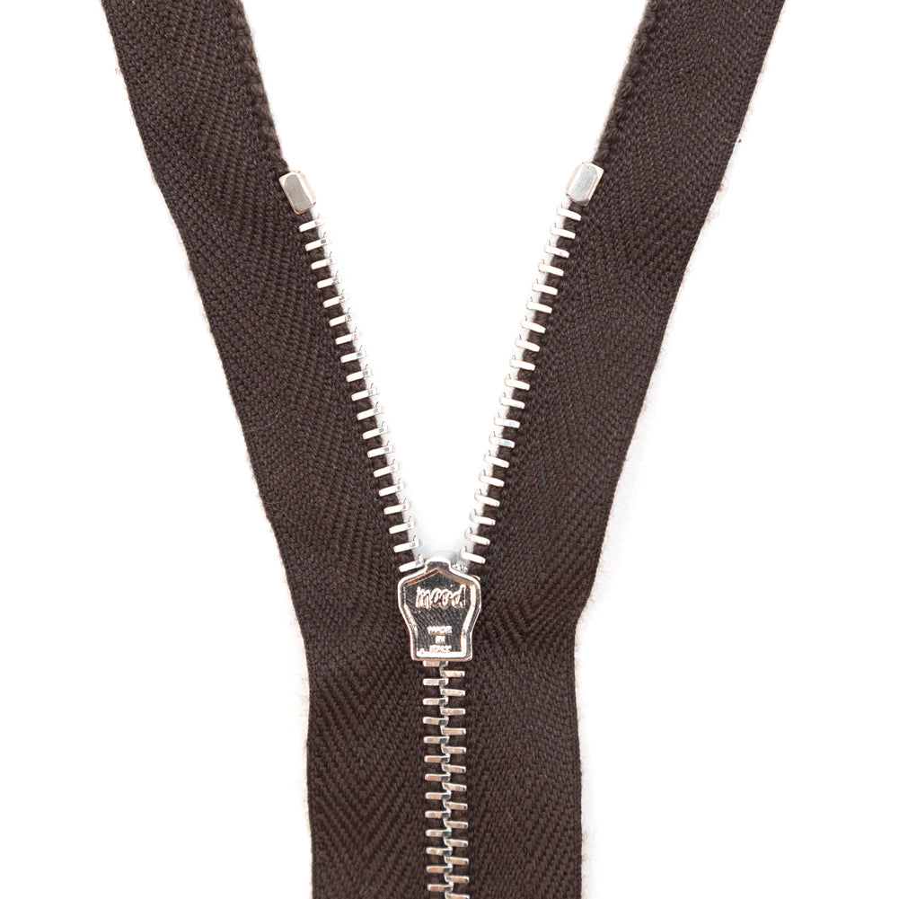 Mood Exclusive Italian Brown and Silver T3 Open End Metal Zipper - 27.5"