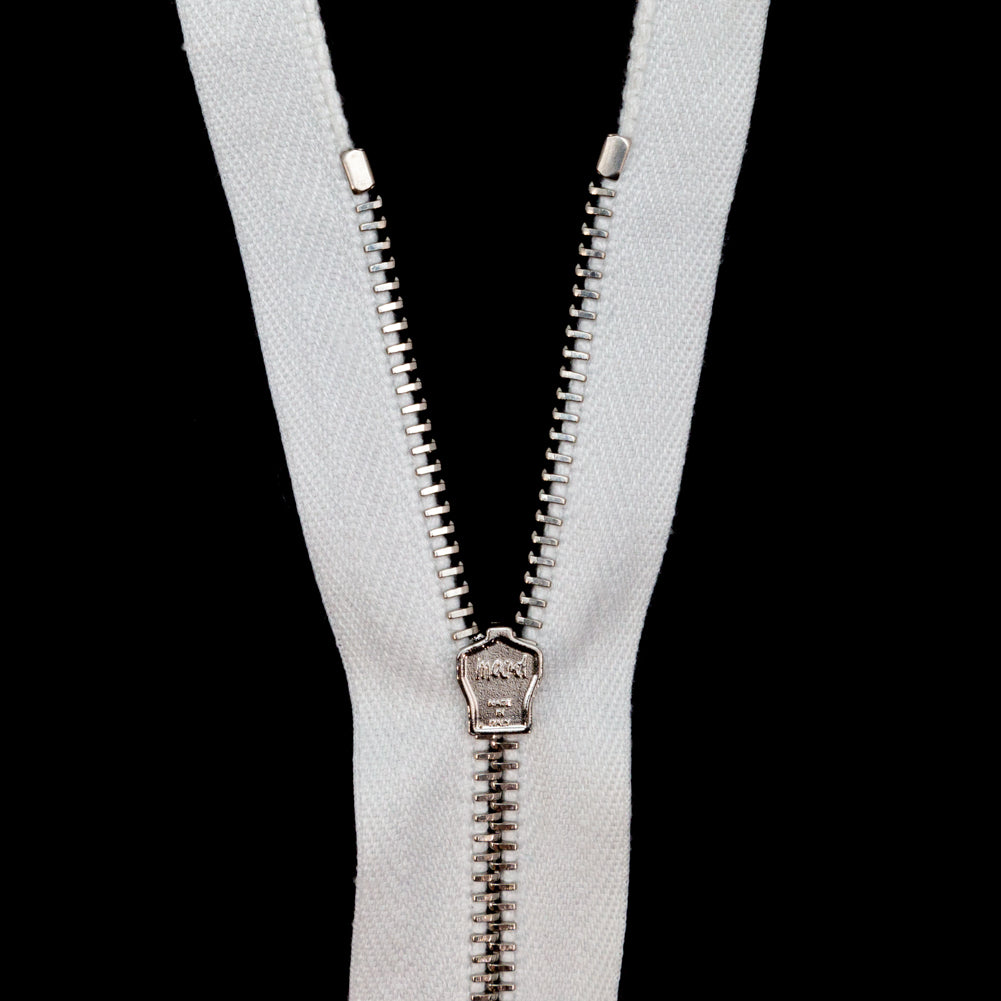 Mood Exclusive Italian White and Silver T3 Open End Metal Zipper - 27.5"
