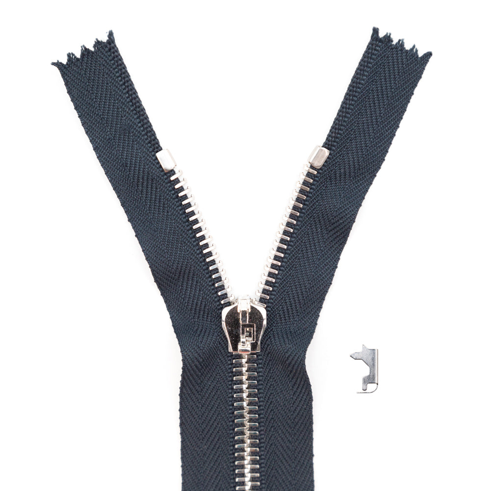 Mood Exclusive Italian Navy and Silver T5 Closed End Metal Zipper - 9"
