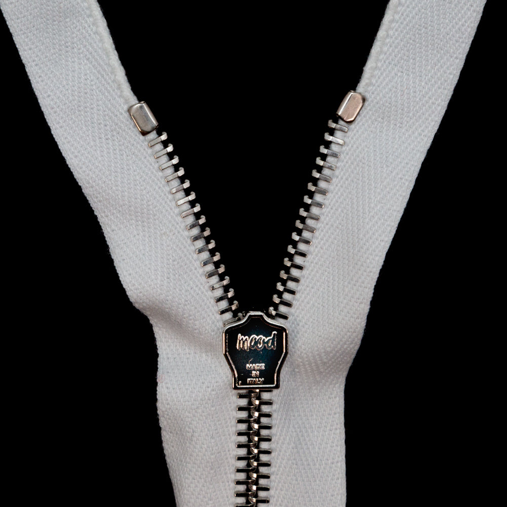 Mood Exclusive Italian Off-White and Silver T5 Open End Metal Zipper - 27.5"