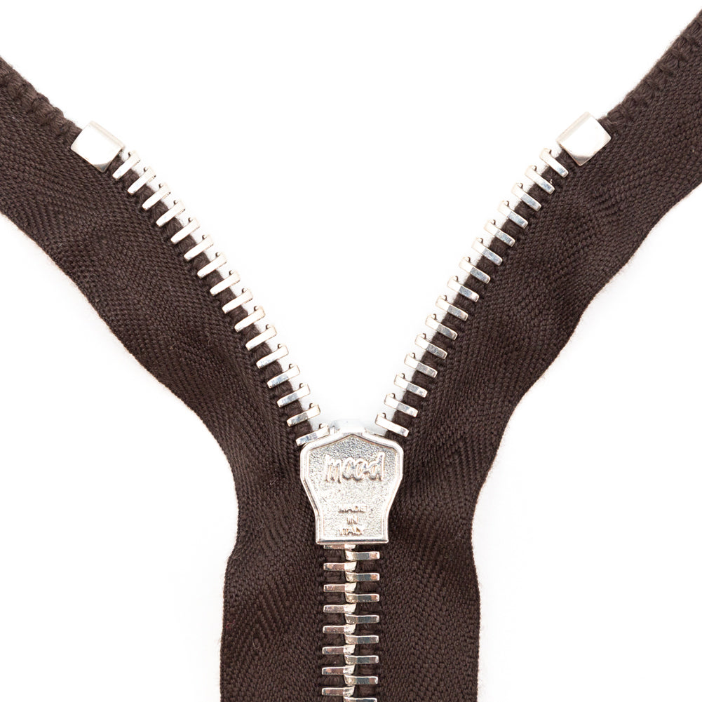 Mood Exclusive Italian Brown and Silver T8 Closed End Metal Zipper - 9"