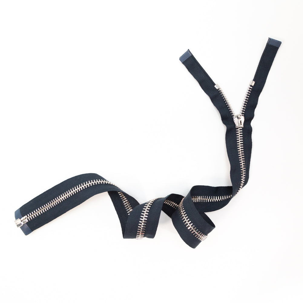 Mood Exclusive Italian Navy and Silver T8 Open End Metal Zipper - 27.5"