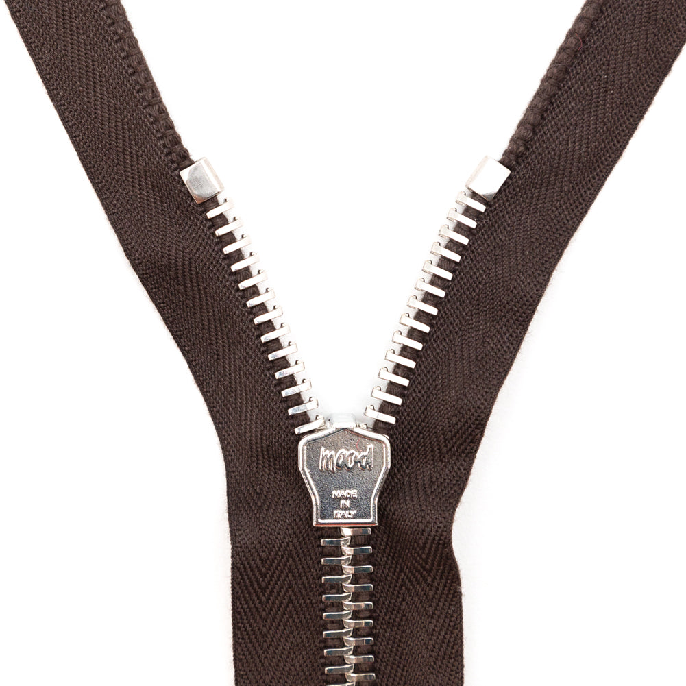 Mood Exclusive Italian Brown and Silver T8 Open End Metal Zipper - 27.5"