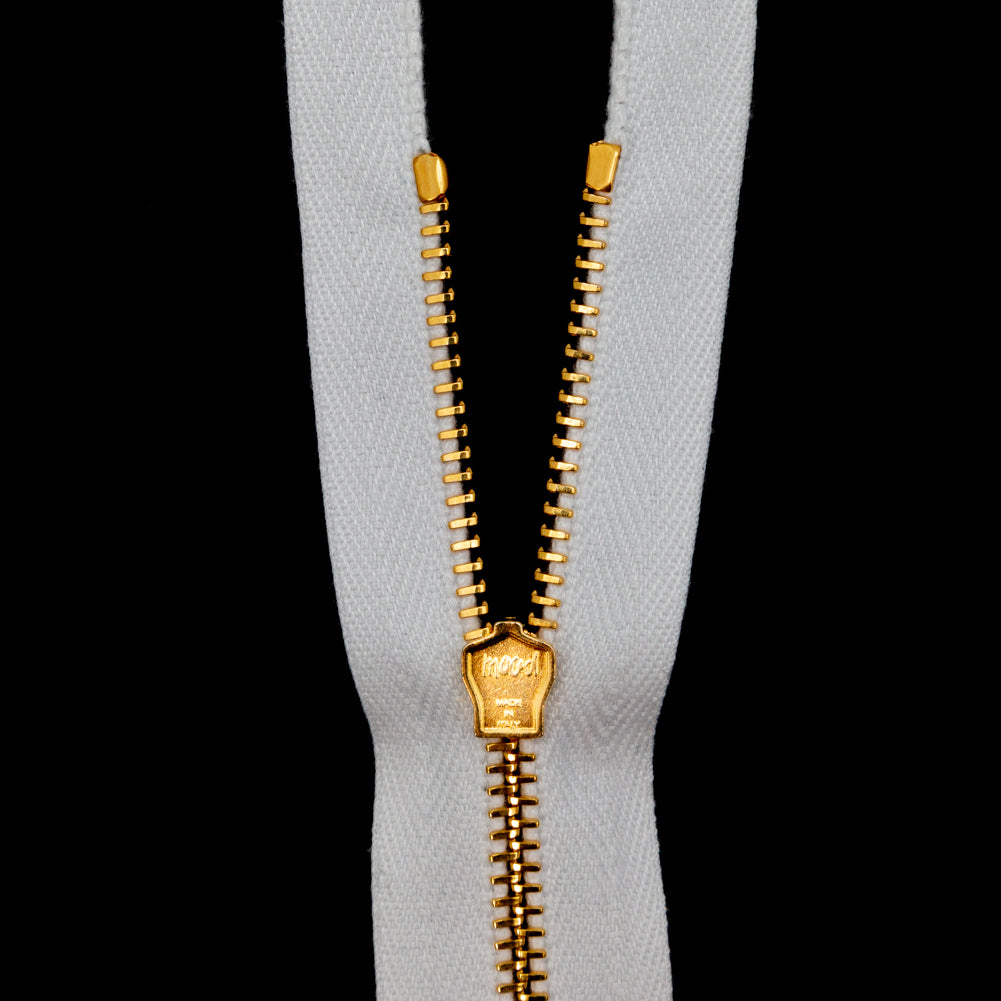 Mood Exclusive Italian White and Gold T3 Closed End Metal Zipper - 9"