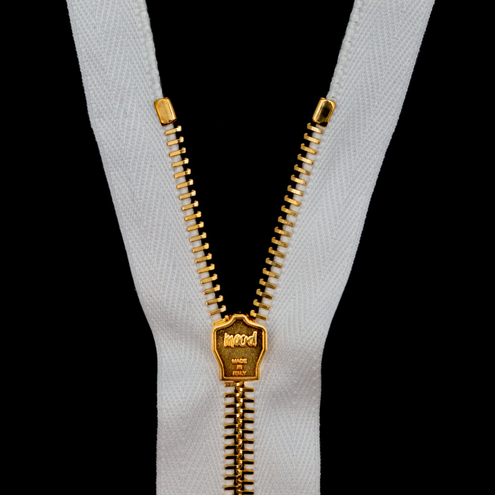 Mood Exclusive Italian Off-White and Gold T5 Open End Metal Zipper - 27.5"