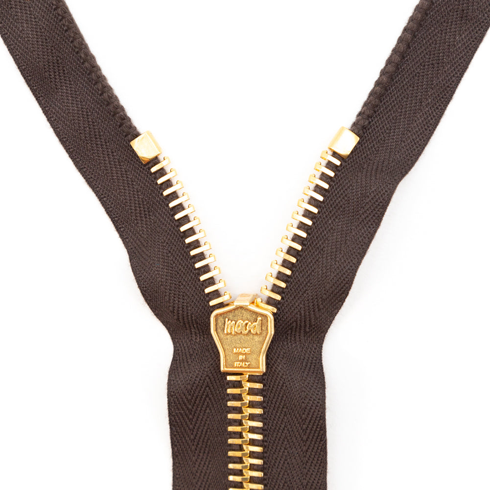 Mood Exclusive Italian Brown and Gold T8 Open End Metal Zipper - 27.5"
