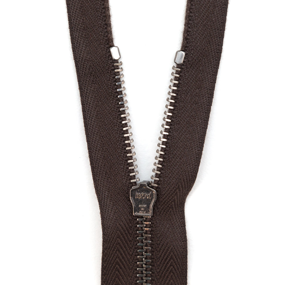Mood Exclusive Italian Brown and Gunmetal T3 Closed End Metal Zipper - 9"