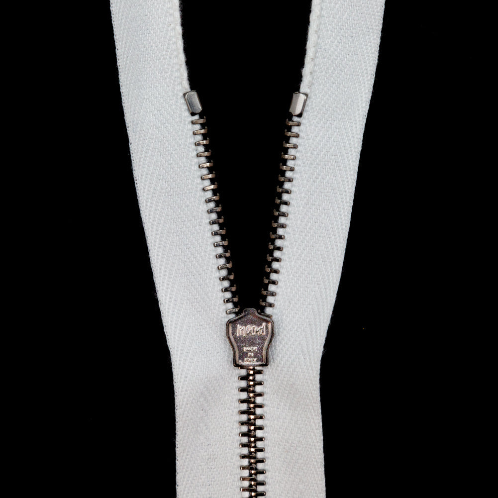 Mood Exclusive Italian Off-White and Gunmetal T3 Closed End Metal Zipper - 9"