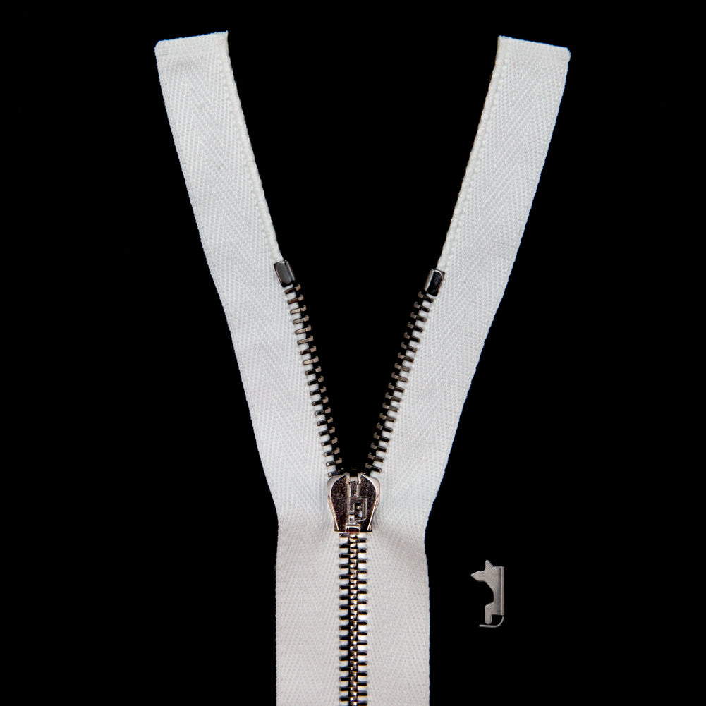 Mood Exclusive Italian Off-White and Gunmetal T5 Open End Metal Zipper - 27.5"