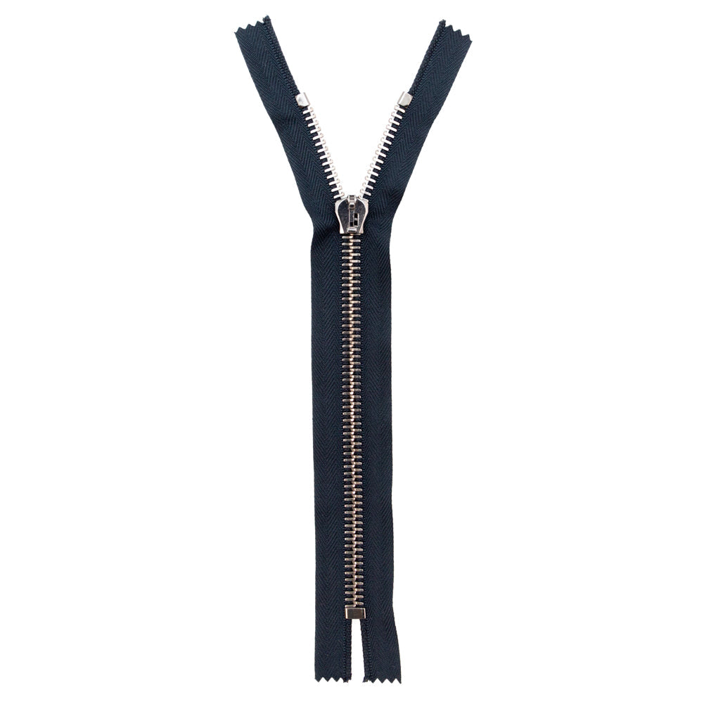 Mood Exclusive Italian Navy and Gunmetal T8 Closed End Metal Zipper - 9"