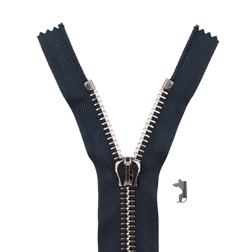 Mood Exclusive Italian Navy and Gunmetal T8 Closed End Metal Zipper - 9"