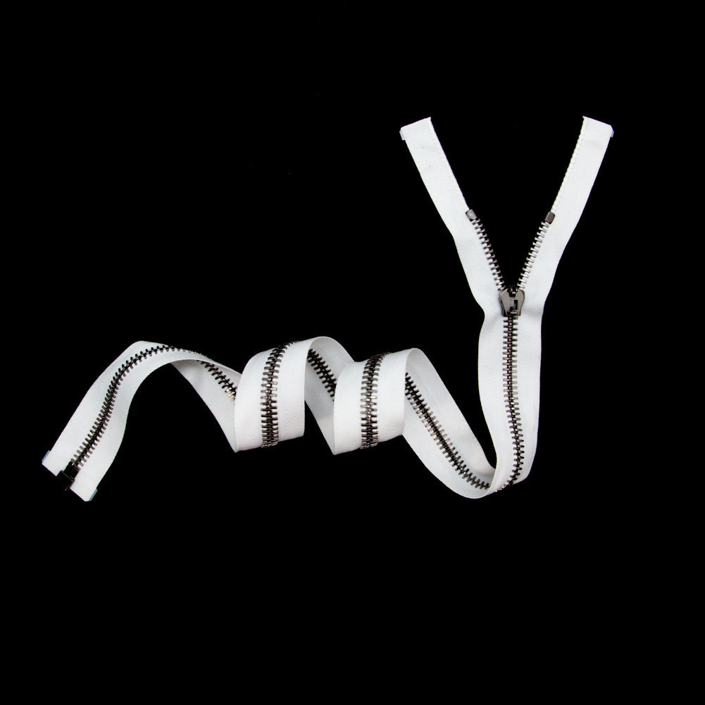 Mood Exclusive Italian White and Gunmetal T8 Open End Metal Zipper - 27.5"