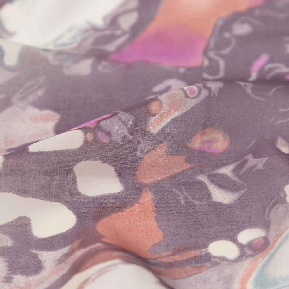 Antique Purple and Rust Abstract Silk Chiffon