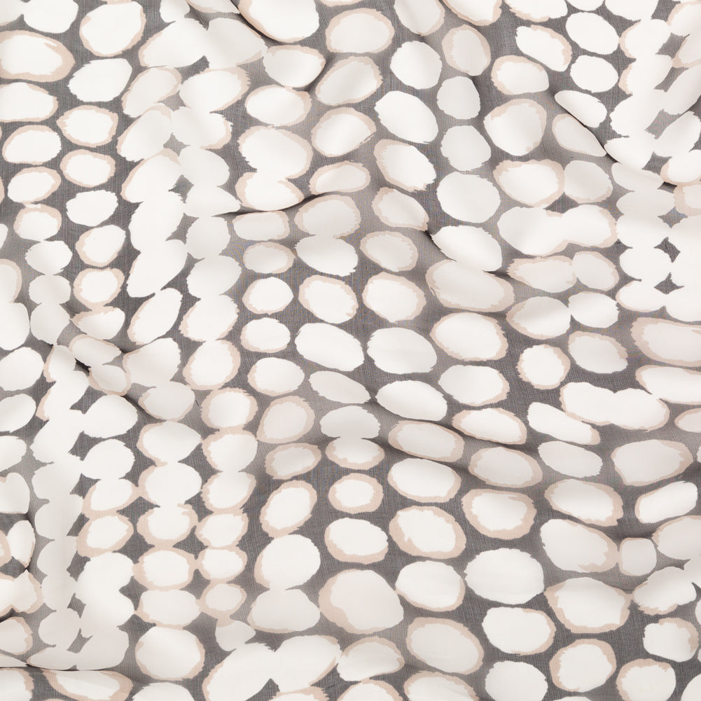 Black, Taupe and White Circles Silk Chiffon
