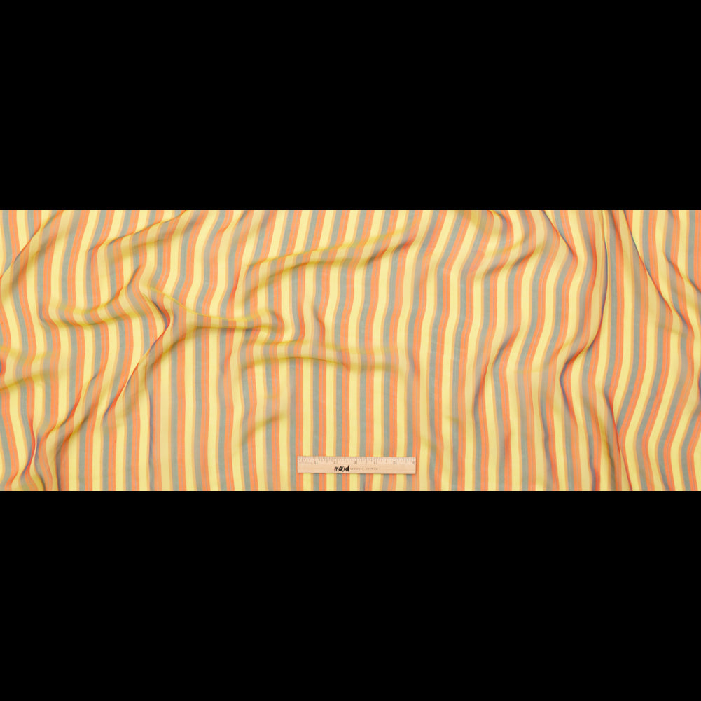 Orange, Yellow and Slate Striped Silk Chiffon