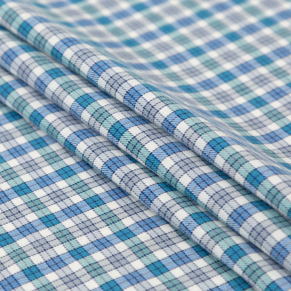 Bijou Blue, Gray Violet and Wasabi Plaid Cotton Twill